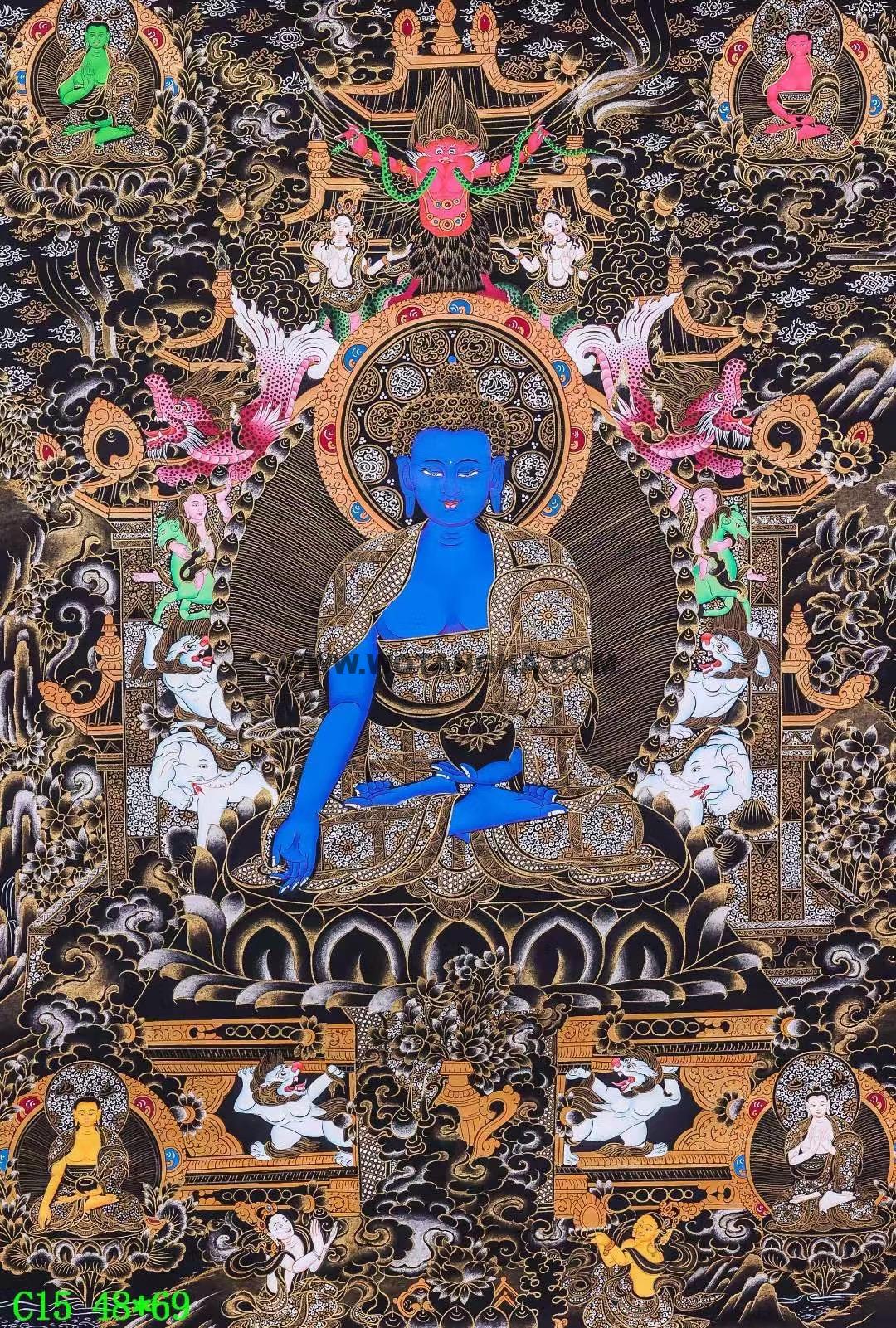 编号138-787386:黑金唐卡-药师佛(69*48CM左右)