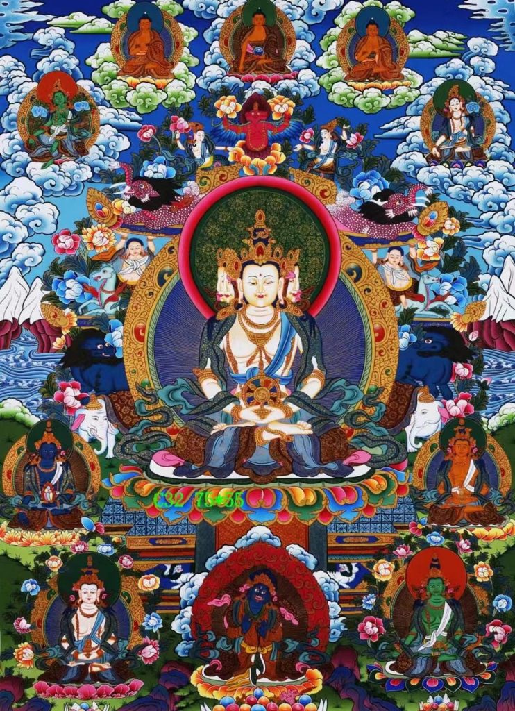 编号138-801606：彩绘唐卡-四面大日如来（75*55CM左右）