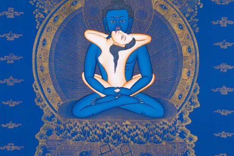 编号138-820735：蓝金唐卡-普贤王如来双修（80*48CM左右）