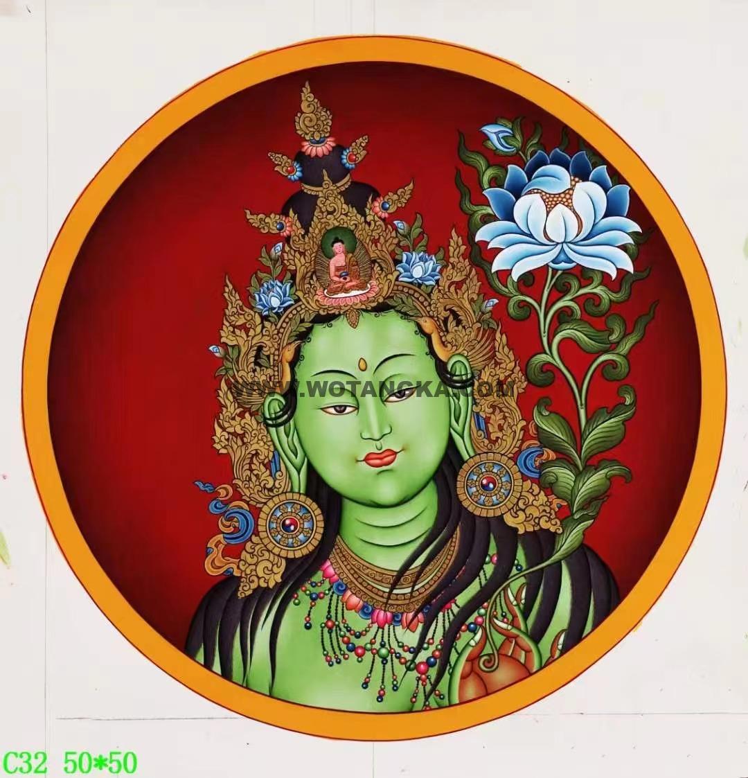 编号138-866364：红金唐卡-绿度母（50*50CM左右）