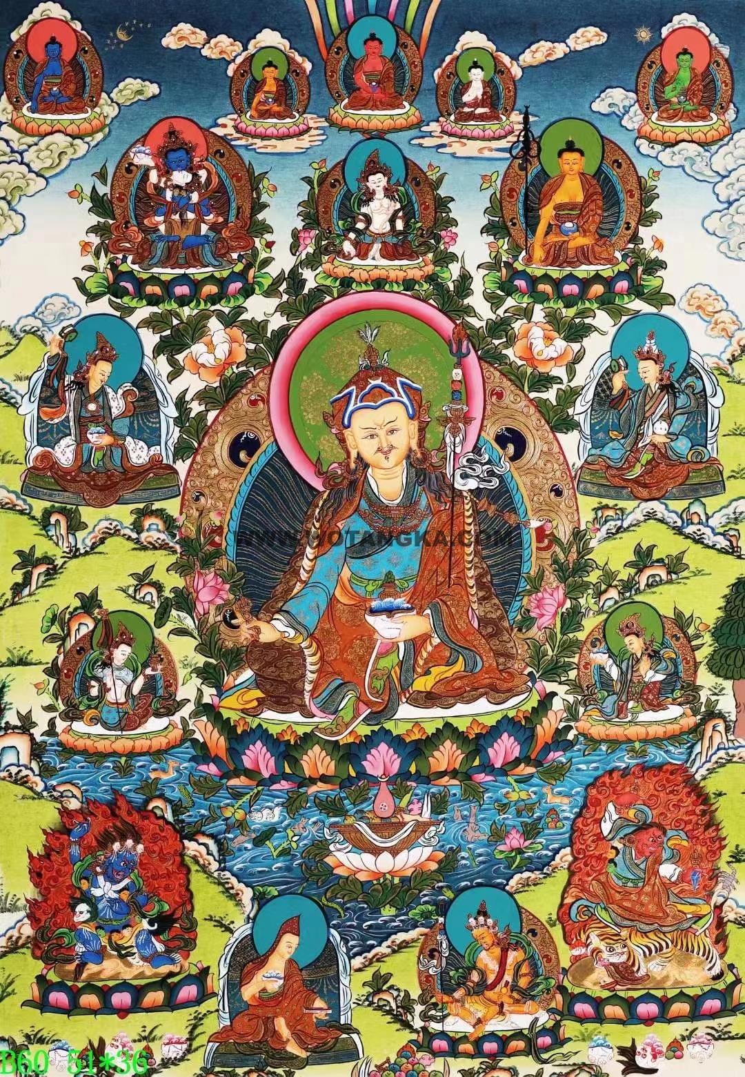 编号138-902913:彩绘唐卡-莲花生大士·莲师八相(51*36CM左右)