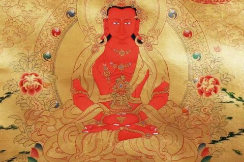编号138-955991：黄金唐卡-长寿佛·长寿三尊（75*50CM左右）