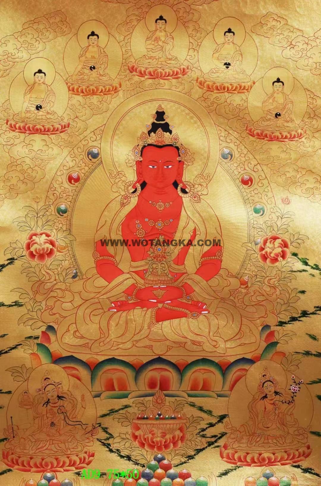 编号138-955991:黄金唐卡-长寿佛·长寿三尊(75*50CM左右)