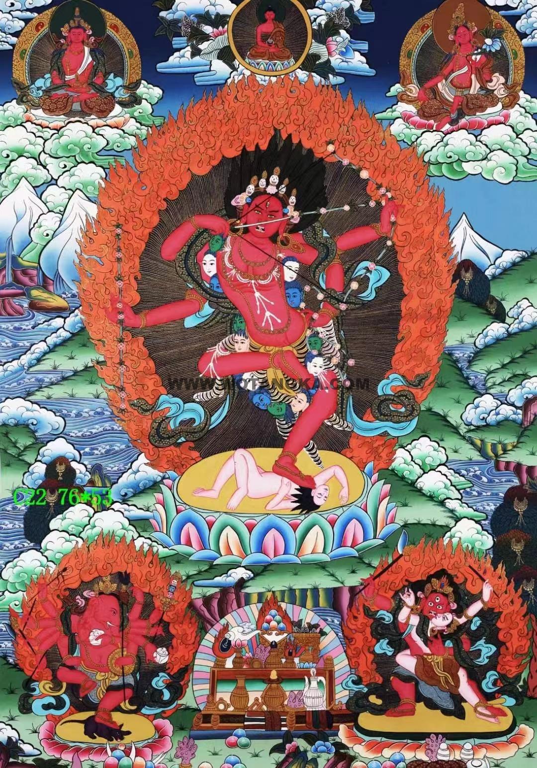 编号138-966480:彩绘唐卡-作明佛母·红五尊(76*53CM左右)