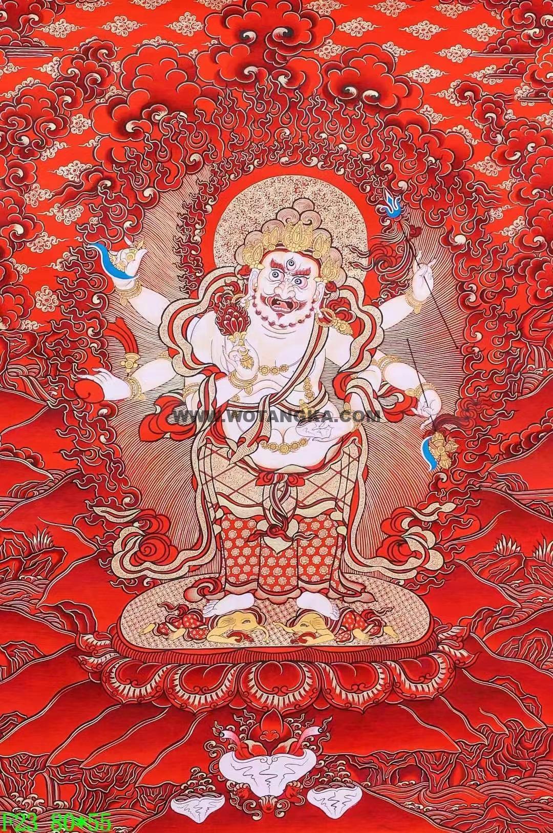 编号138-979673：红金唐卡-白六臂玛哈嘎拉（80*56CM左右）