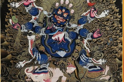 编号188-228850：黑金唐卡-六臂玛哈嘎拉（80*60CM左右）