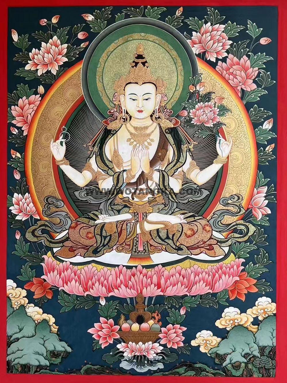 热贡-格桑多吉·画院:彩绘唐卡-四臂观音(60*45CM左右)