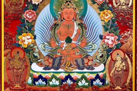 编号188-277679：红金唐卡-长寿佛·长寿三尊（100*70CM左右）
