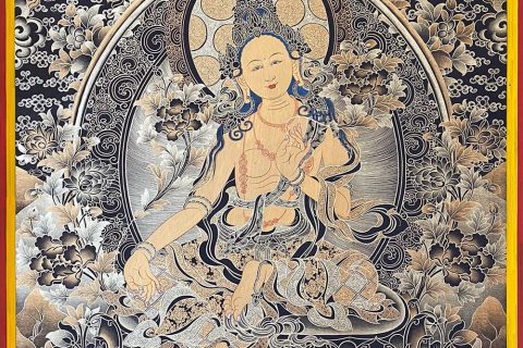 编号188-311055：黑金唐卡-绿度母（60*45CM左右）