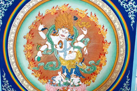 编号188-341531：彩绘唐卡-白六臂玛哈嘎拉（50*50CM左右）