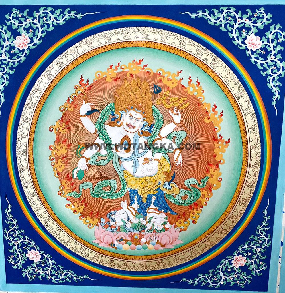编号188-341531:彩绘唐卡-白六臂玛哈嘎拉(50*50CM左右)