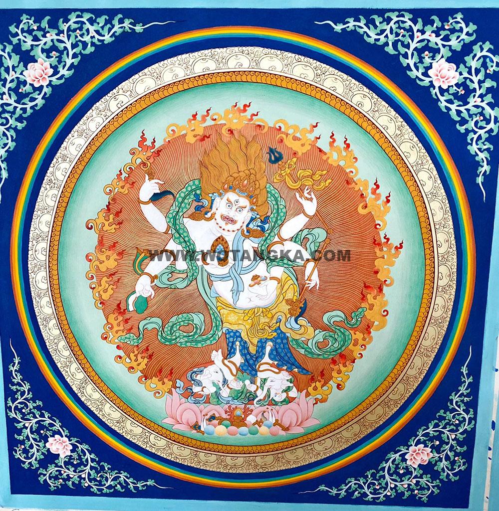 热贡-尕藏·画院：彩绘唐卡-白六臂玛哈嘎拉（50*50CM左右）