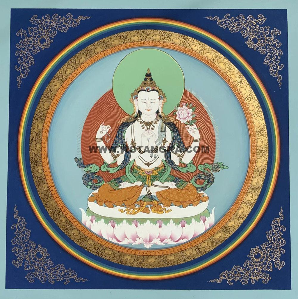 热贡-尕藏·画院：彩绘唐卡-四臂观音（50*50CM左右）
