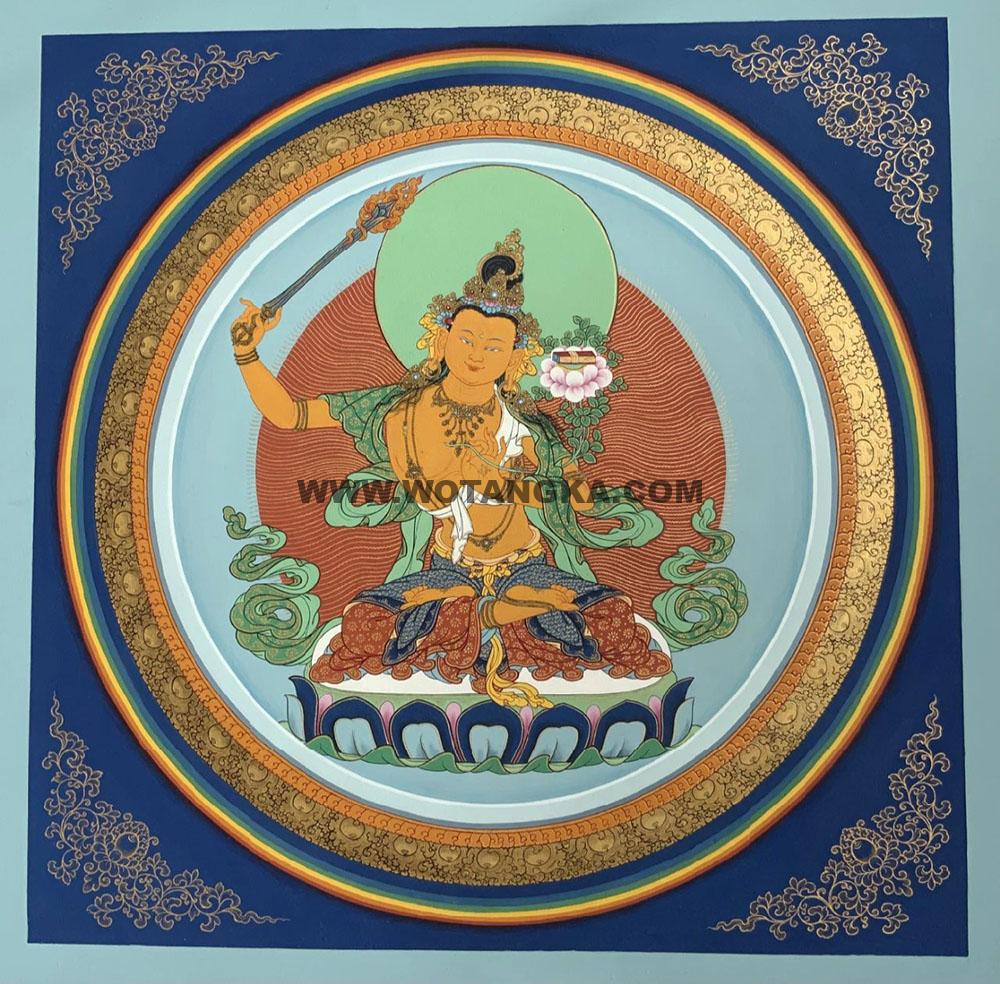 热贡-尕藏·画院：彩绘唐卡-文殊菩萨（50*50CM左右）