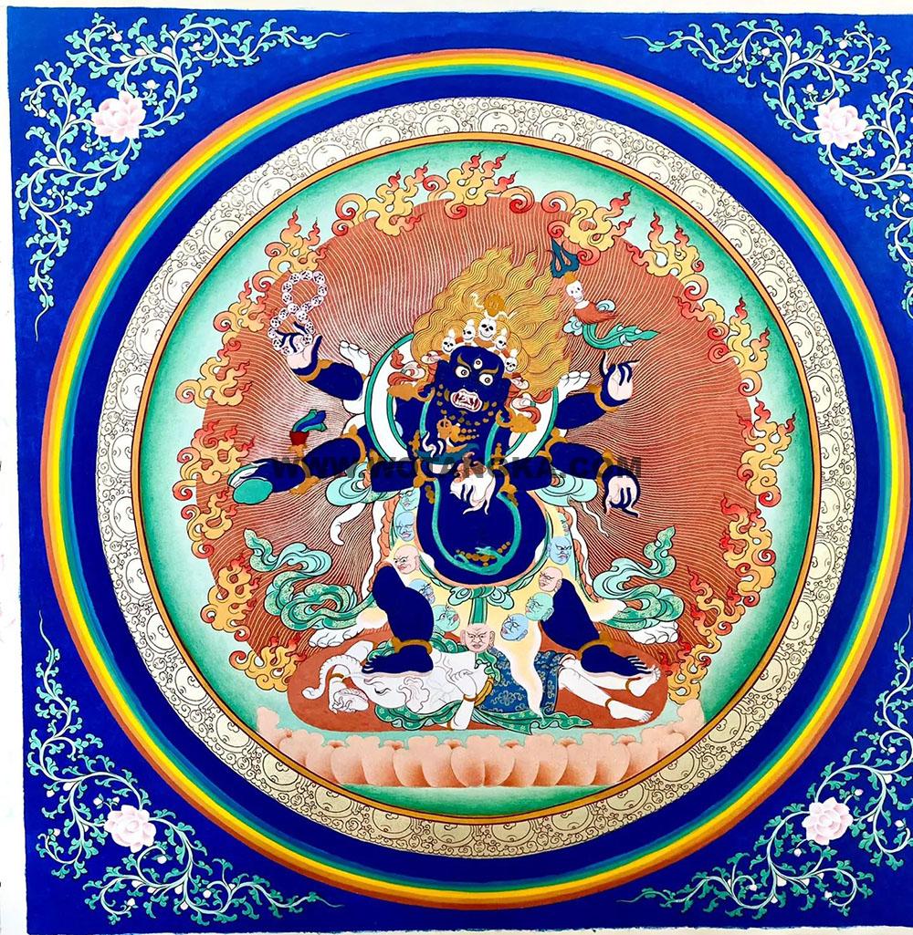 热贡-尕藏·画院：彩绘唐卡-六臂玛哈嘎拉（50*50CM左右）