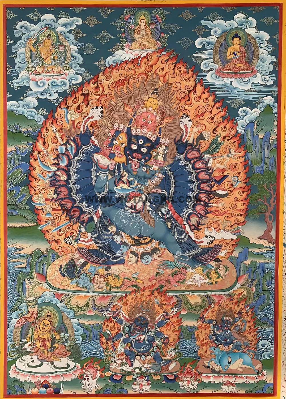 热贡-尕藏·画院：彩绘唐卡-大威德金刚（100*70CM左右）