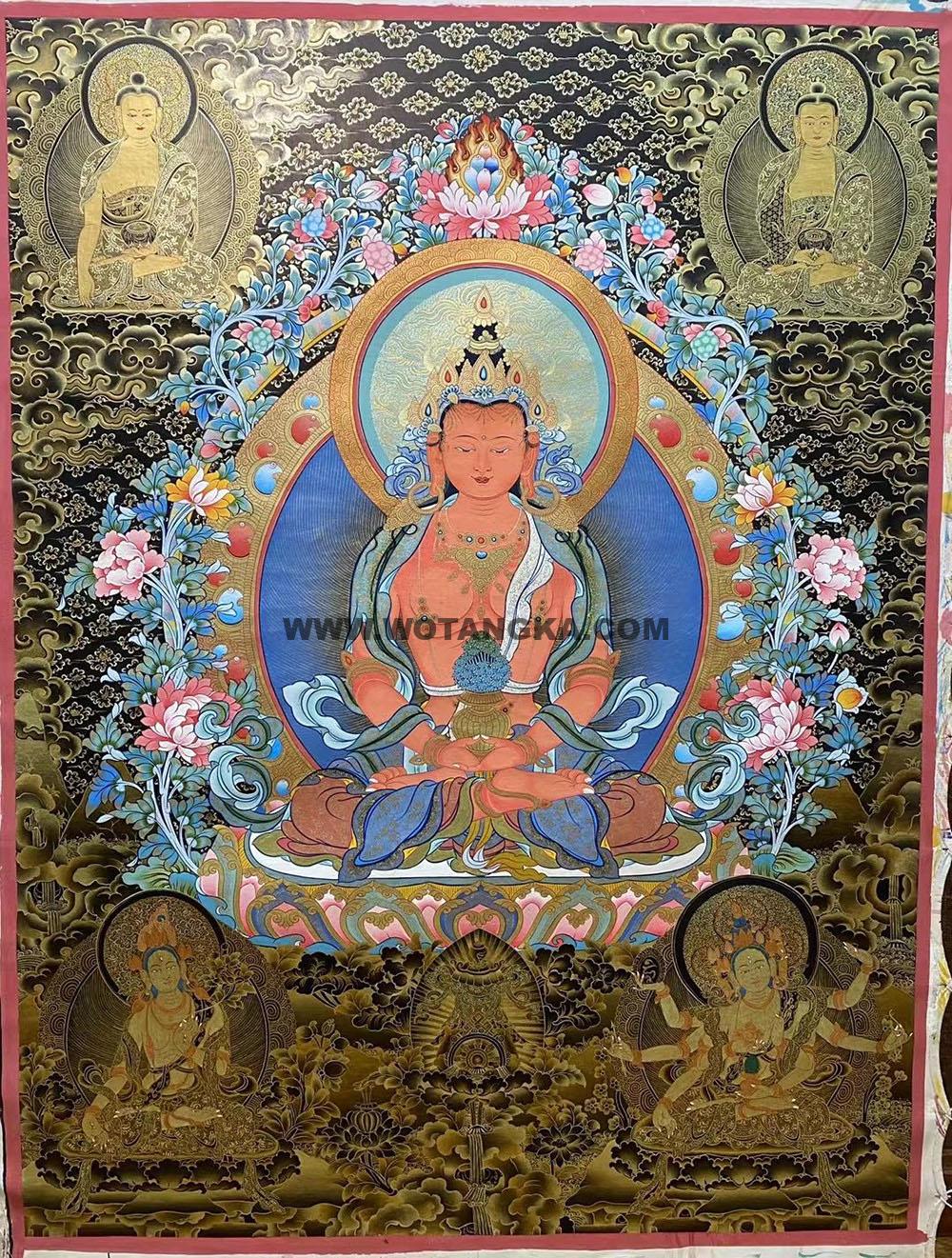 编号188-422438:黑金唐卡-长寿佛·长寿三尊(100*70CM左右)