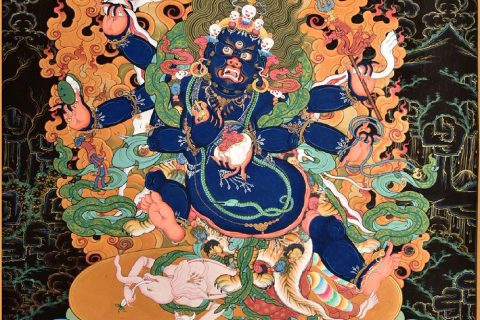 编号188-485417：黑金唐卡-六臂玛哈嘎拉（80*60CM左右）