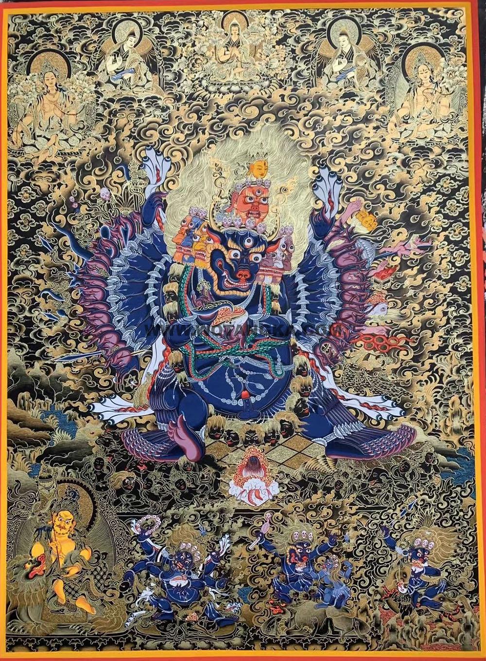 热贡-尕藏·画院:黑金唐卡-大威德金刚(100*70CM左右)