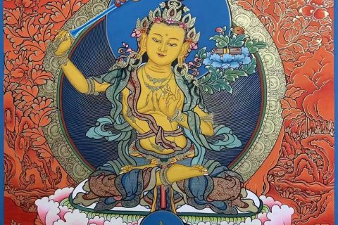 编号188-500350：红金唐卡-文殊菩萨（60*45CM左右）