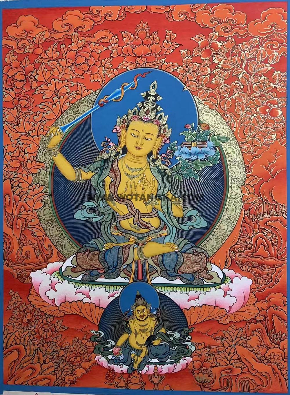 热贡-格桑多吉·画院:红金唐卡-文殊菩萨(60*45CM左右)