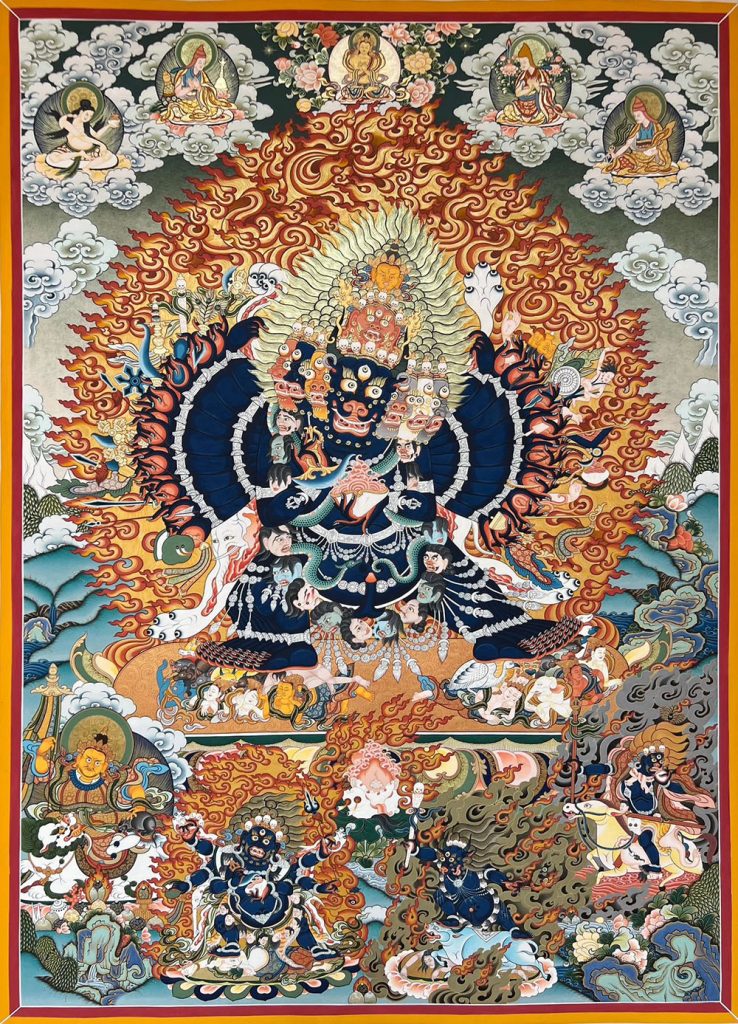 ｜已结缘·可定制｜唐卡寄卖编号：JM·188-502857-大威德明王格鲁派上师众平安供养图（彩唐）