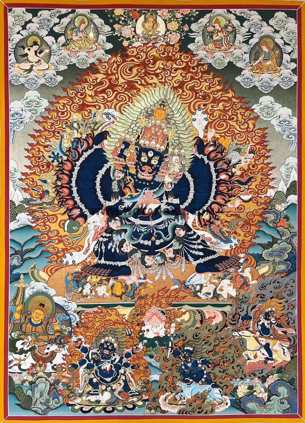 热贡-尕藏·画院：彩绘唐卡-大威德金刚（100*70CM左右）