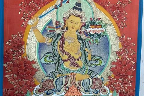 编号188-517632：红金唐卡-文殊菩萨（60*45CM左右）