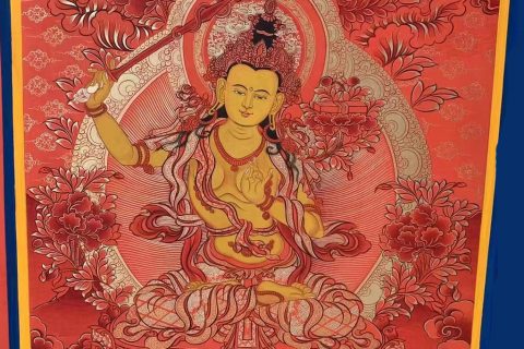 编号188-528075：红金唐卡-文殊菩萨（60*45CM左右）