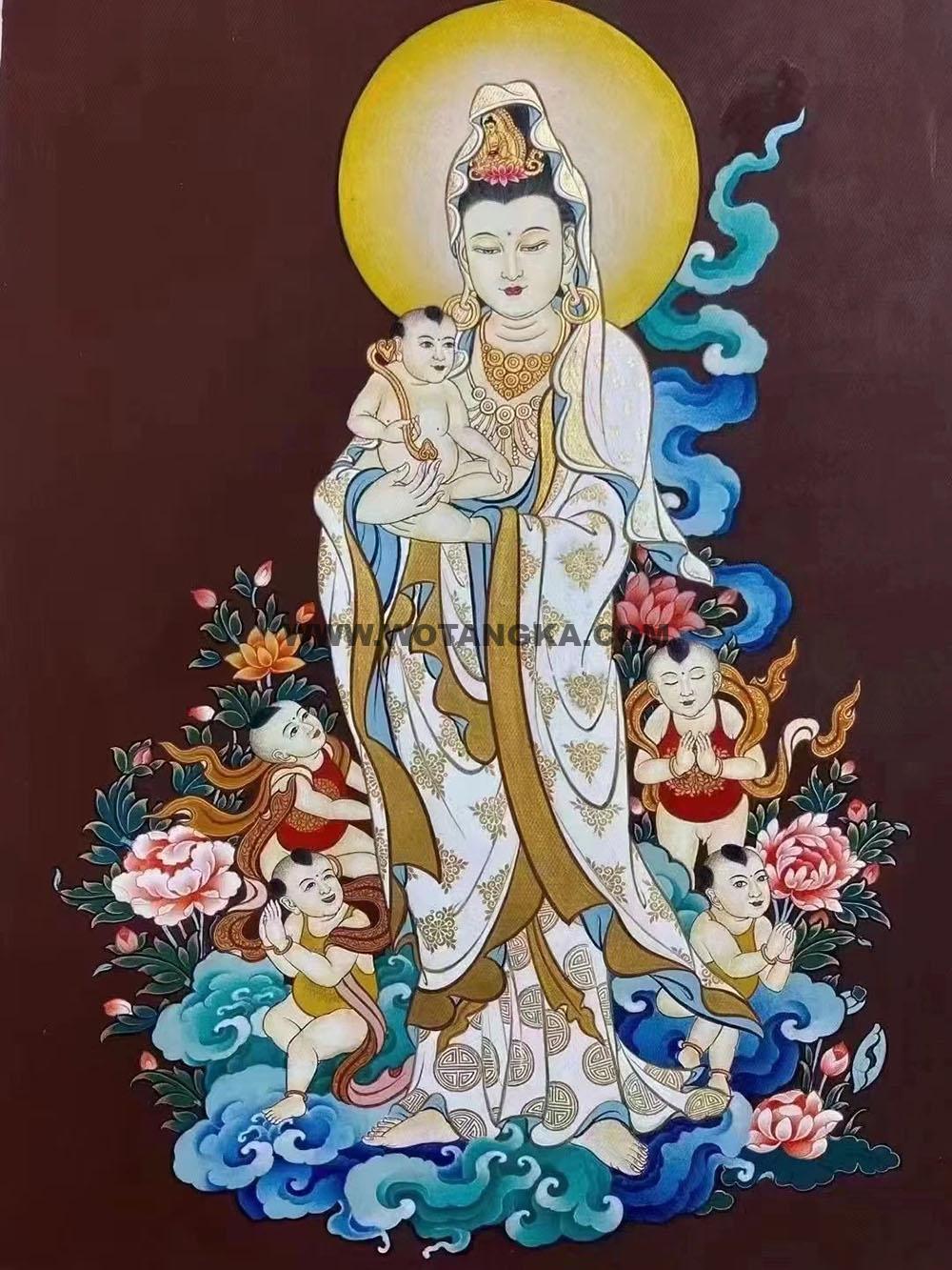 热贡-尼玛顿珠·画院：彩绘唐卡-观音菩萨·送子观音（80*60CM左右）