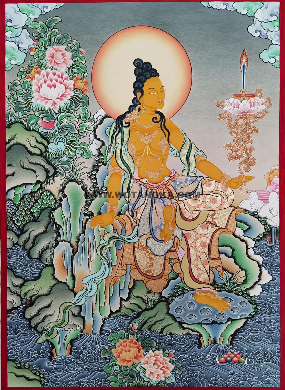 热贡-尼玛顿珠·画院：彩绘唐卡-文殊菩萨（70*50CM左右）