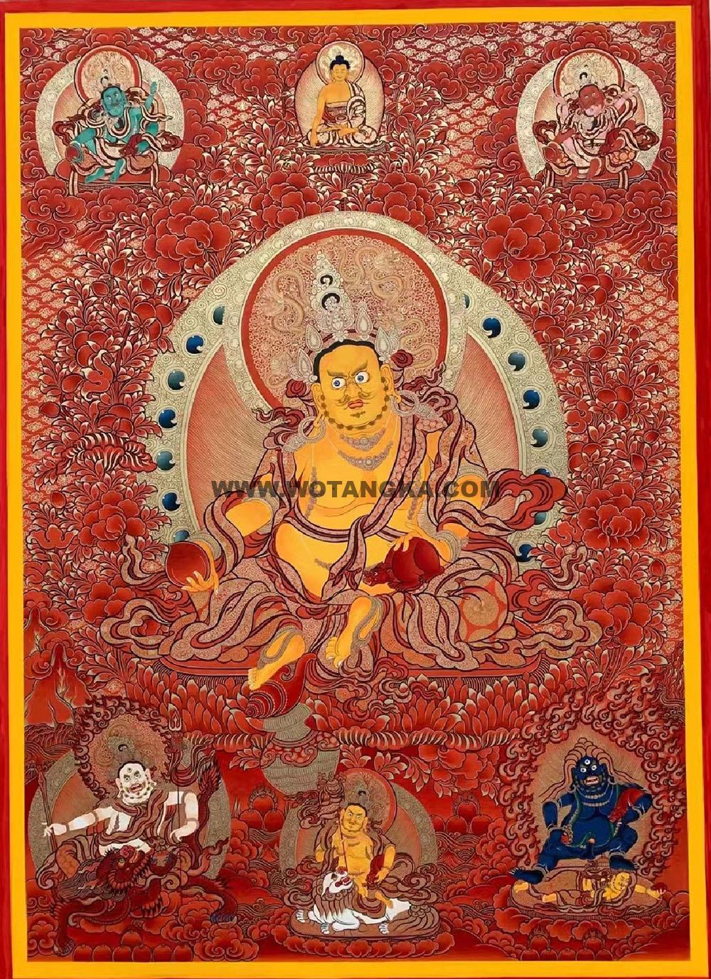 热贡-尼玛顿珠·画院:红金唐卡-五方财神(100*70CM左右)