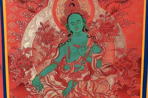 编号188-802358：红金唐卡-绿度母（60*45CM左右）