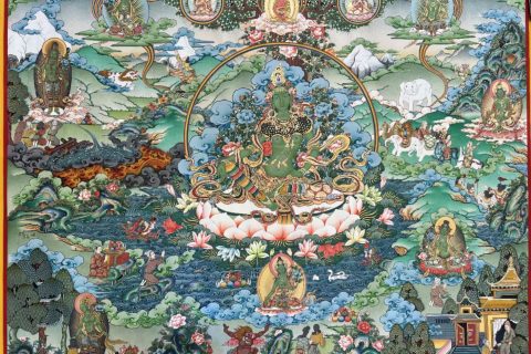 编号188-807612：彩绘唐卡-绿度母·二十一度母（120*180CM左右）