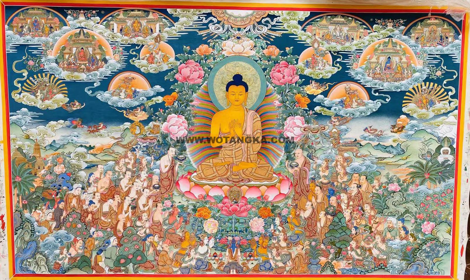 热贡-东智加·画院:彩绘唐卡-释迦牟尼佛·婆娑世界说法图(150*300CM左右)