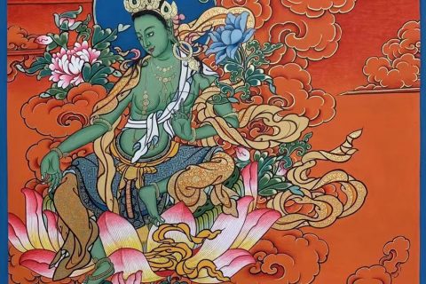 编号188-832097：红金唐卡-绿度母（60*45CM左右）