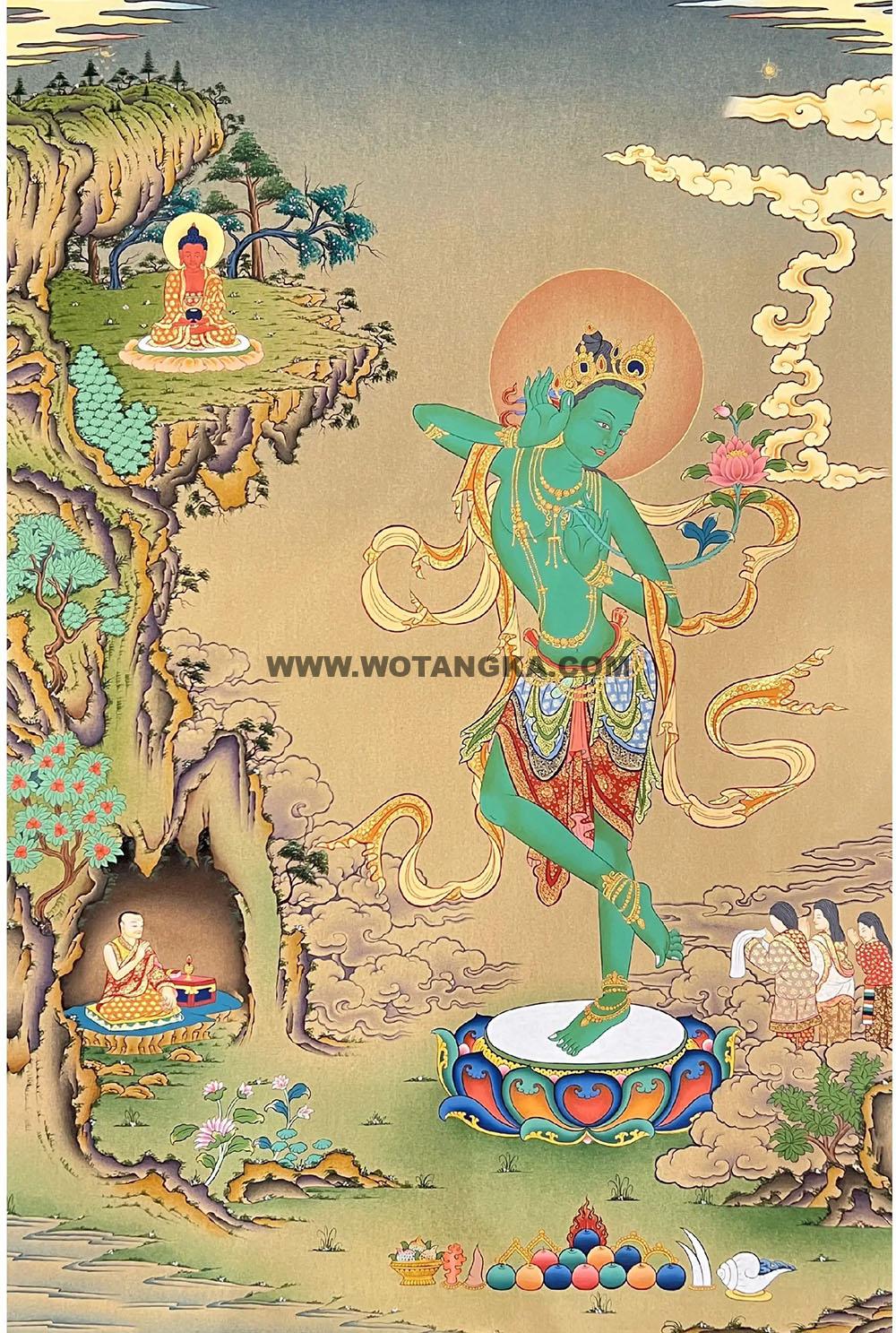 |已结缘·可定制|唐卡寄卖编号:JM·188-898748-多罗菩萨倾听如愿吉祥图(彩唐)