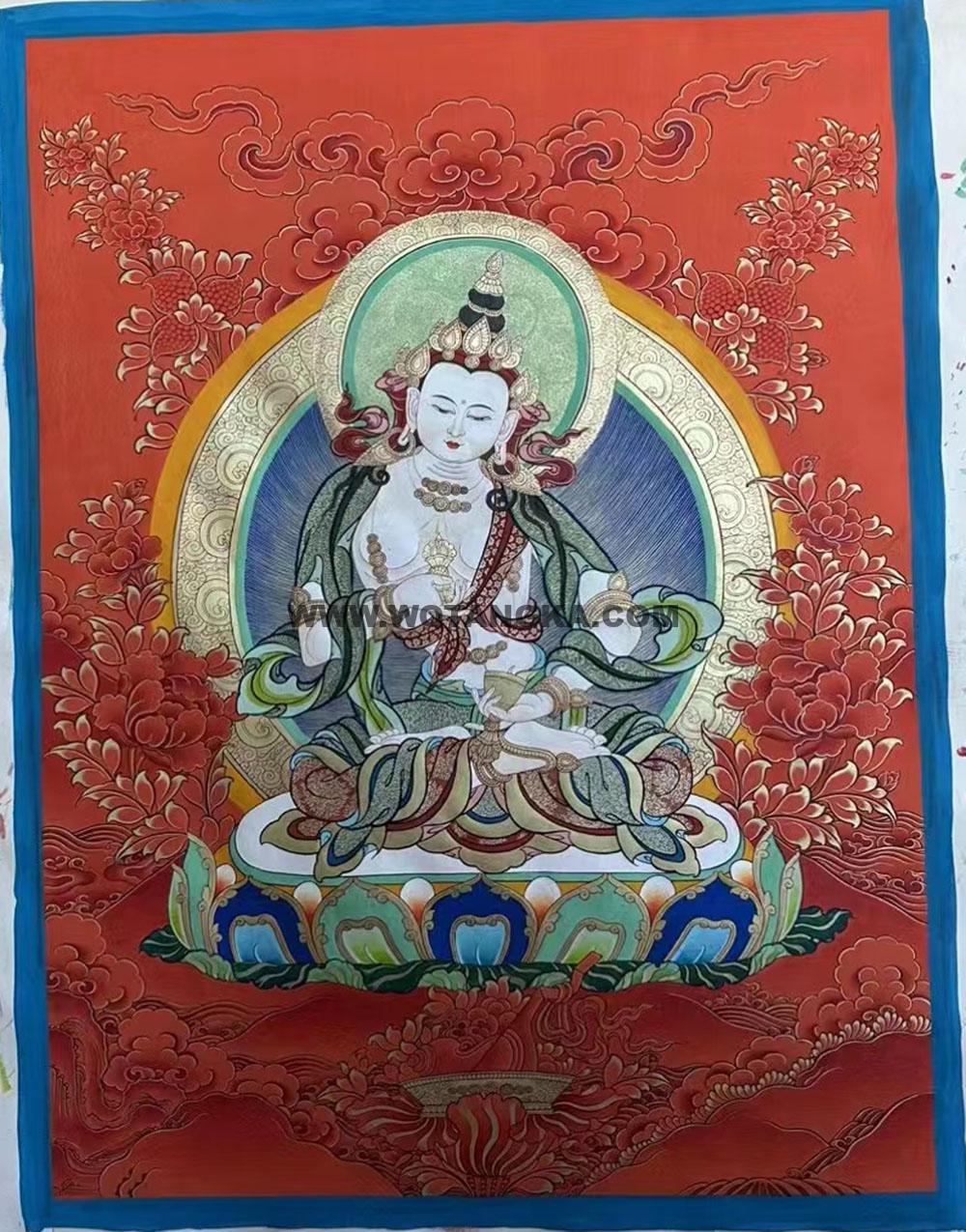 |已结缘·可定制|唐卡寄卖编号:JM·188-914416-金刚萨埵五色莲花红净土供养图(红唐)