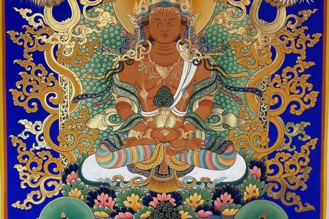 编号188-939612：蓝金唐卡-长寿佛·长寿三尊（80*53CM左右）