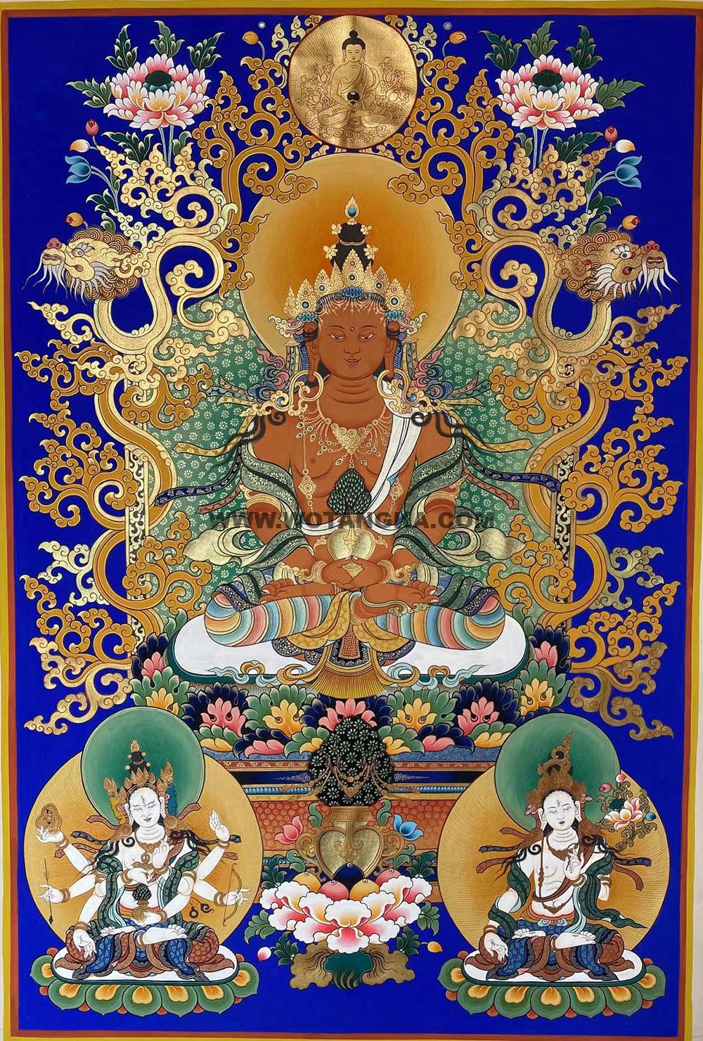 编号188-939612:蓝金唐卡-长寿佛·长寿三尊(80*53CM左右)