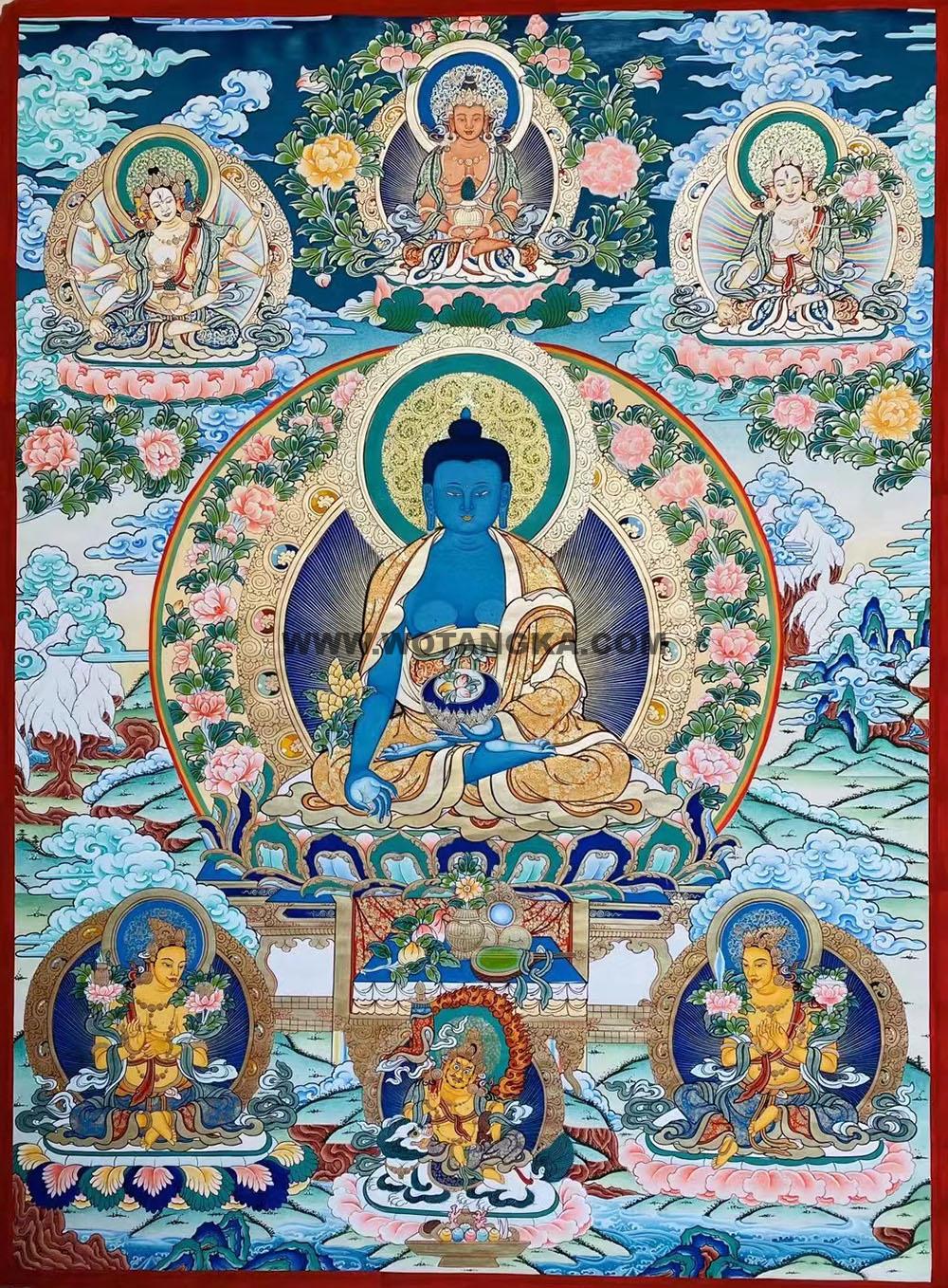 |已结缘·可定制|唐卡寄卖编号:JM·188-965579-药师如来长寿吉祥富贵供养图(彩唐)