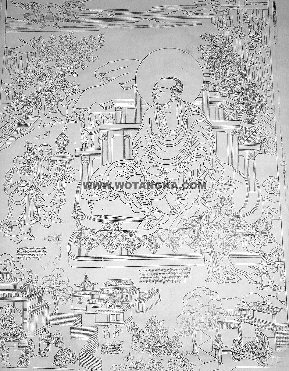 沃唐卡-唐卡白描线稿编号RD11726:德格巴宫·阿氏多尊者(Ajita)
