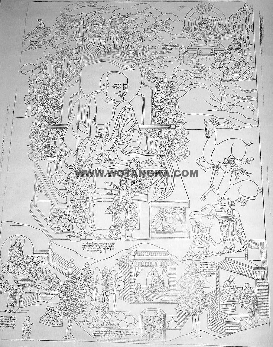 沃唐卡-唐卡白描线稿编号RD12204：德格巴宫·注荼半托迦尊者(Chudapantaka)