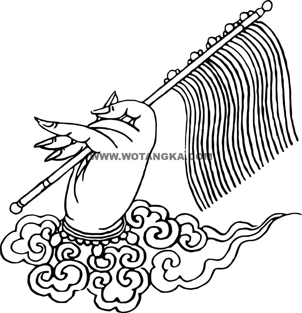 沃唐卡-唐卡白描线稿编号RD14814:如来部·息灾法·左白拂手