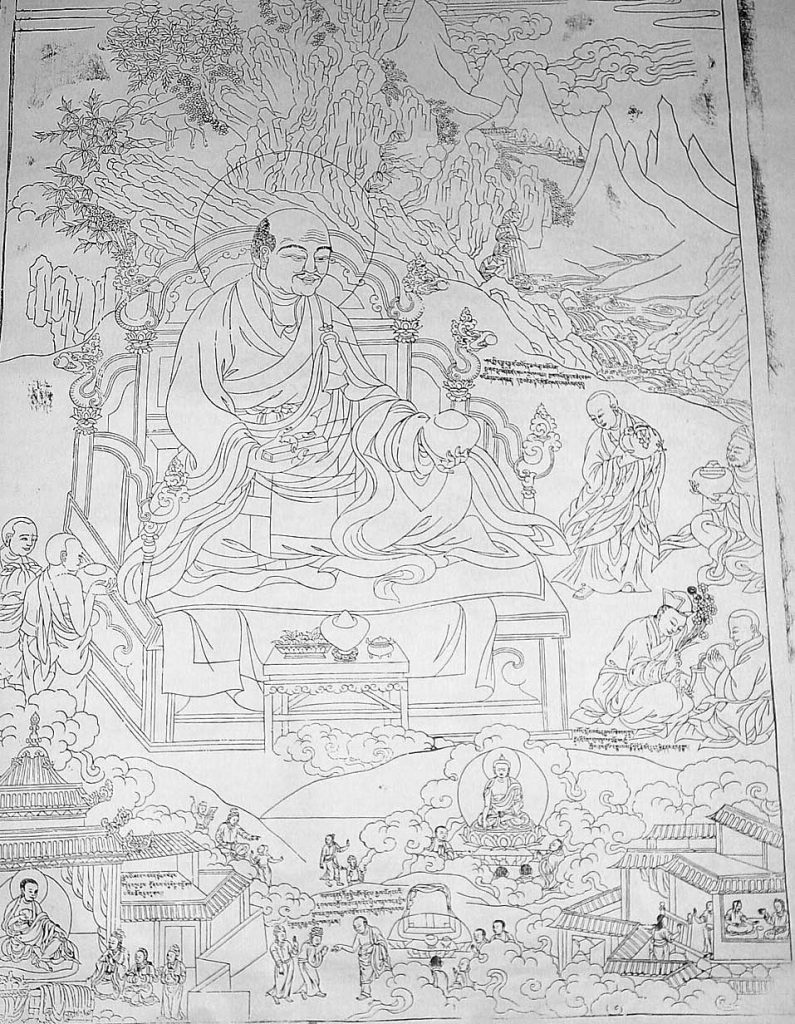 沃唐卡-唐卡白描线稿编号RD15546：德格巴宫·宾度罗跋啰惰阇(Pindola Bharadvaja)