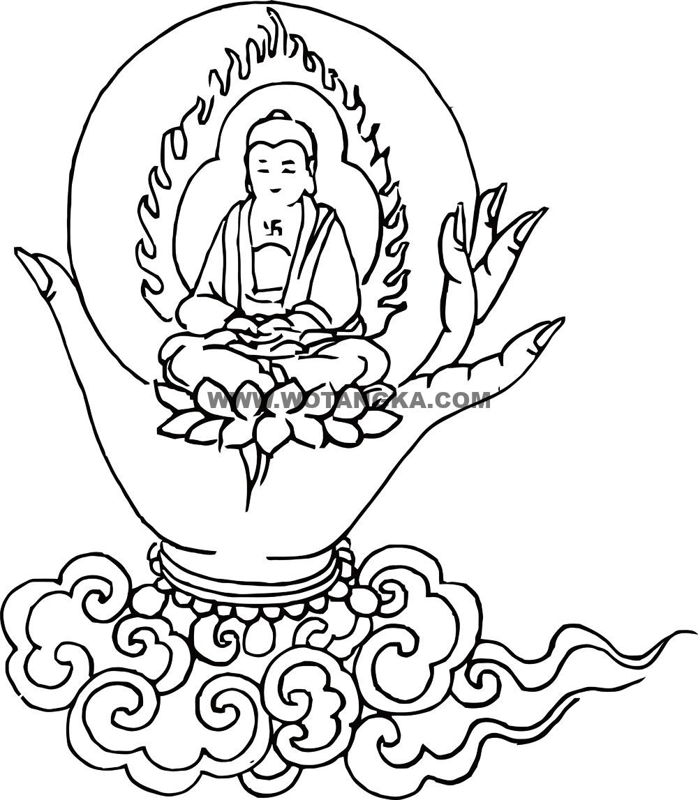 沃唐卡-唐卡白描线稿编号RD16681:如来部·息灾法·左化佛手