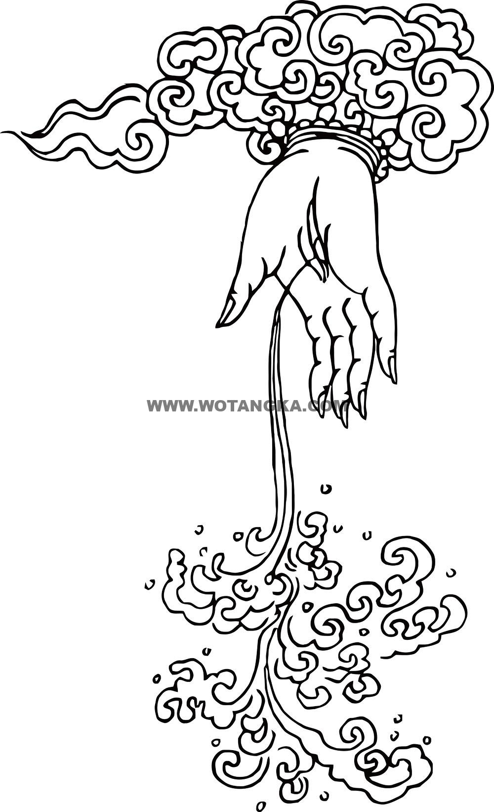 沃唐卡-唐卡白描线稿编号RD17244:如来部·息灾法·右甘露手