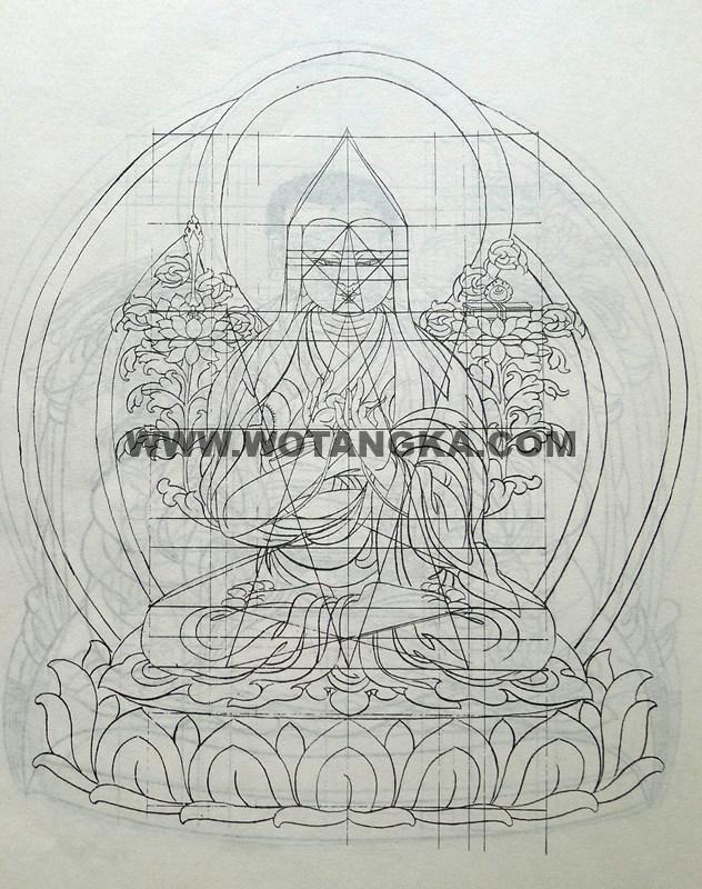沃唐卡-唐卡白描线稿编号RD19792：宗喀巴大师