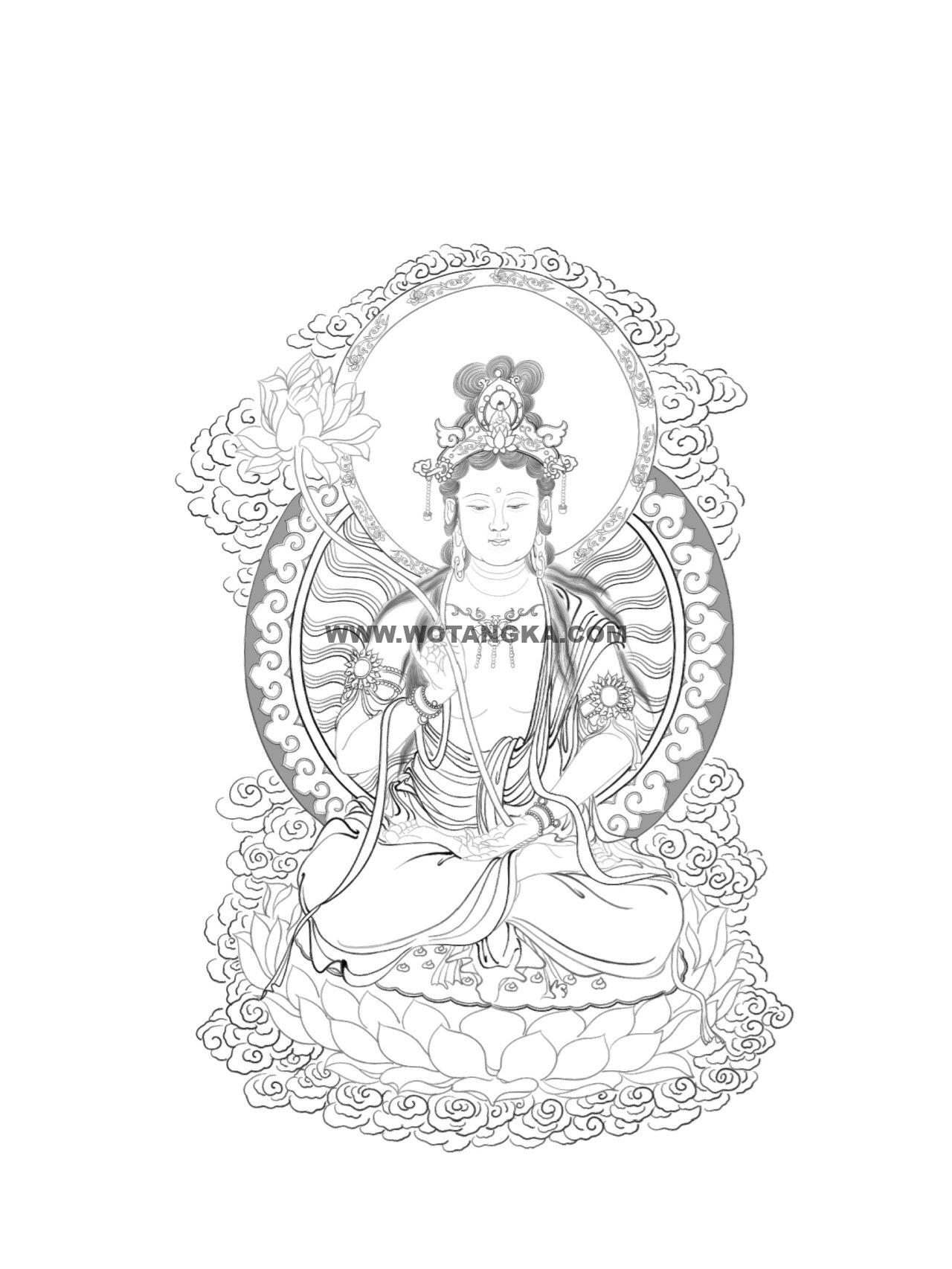 沃唐卡-唐卡白描线稿编号RD22049:大势至菩萨