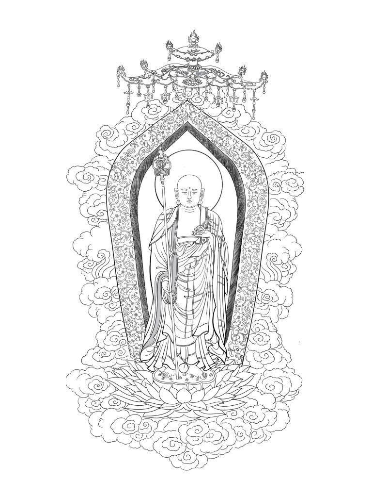 沃唐卡-唐卡白描线稿编号RD30915：地藏王菩萨